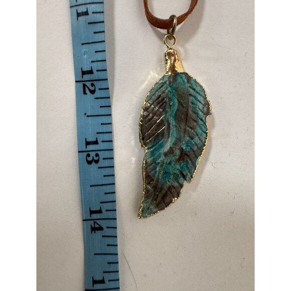 Turquoise Leaf Pendant Necklace With Leather Cord By The Jewelry Junkie - Picture 4 of 13